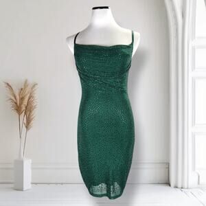 Windsor Green Rhinestone Bodycon Mini Dress Cowl Neck Stretch Party S